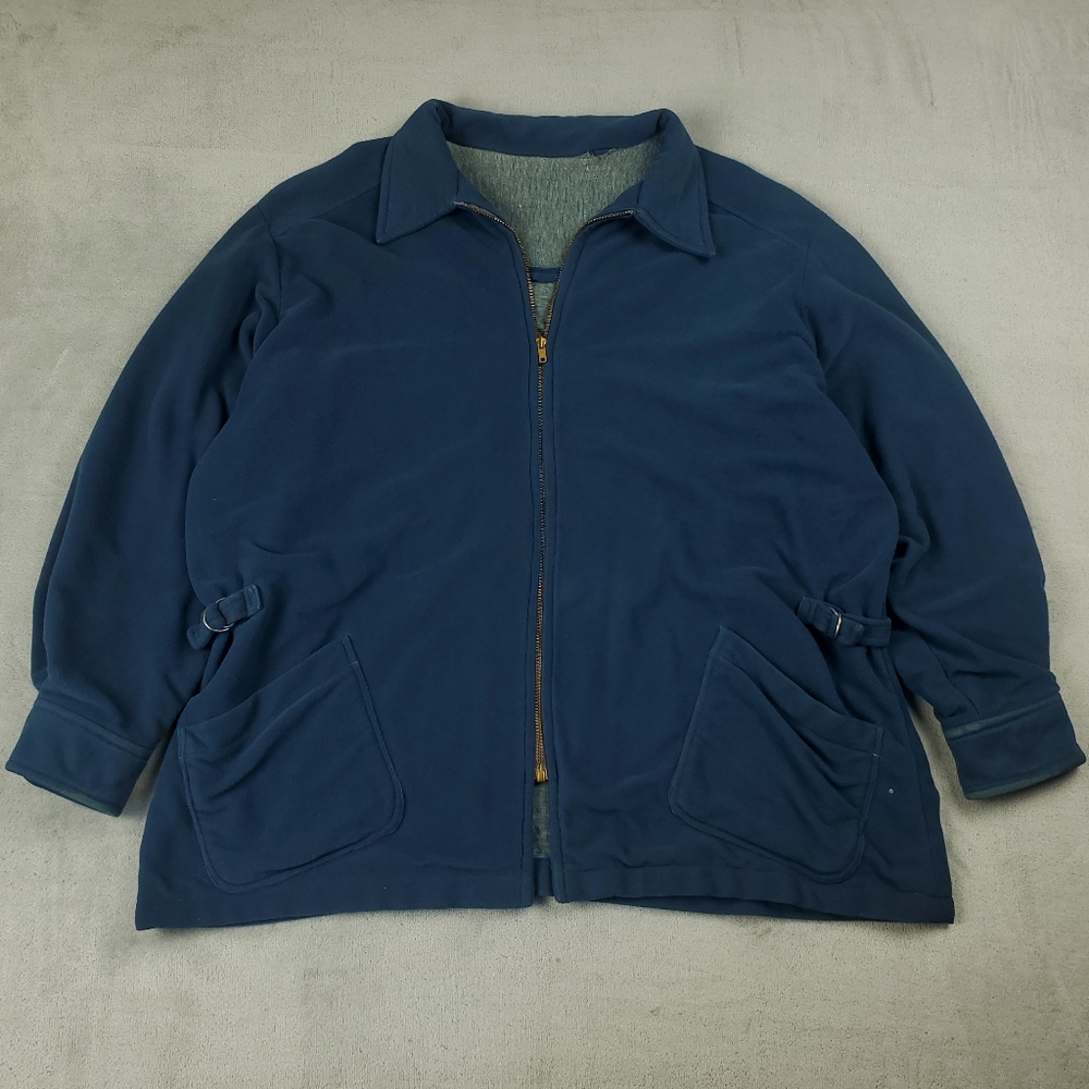 Vintage 70s Fleece Jacket Mens 2XL Zip Up Lined Work Shirt Shacket Workwear Blue